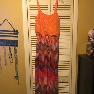 Orange and multicolored maxi dress